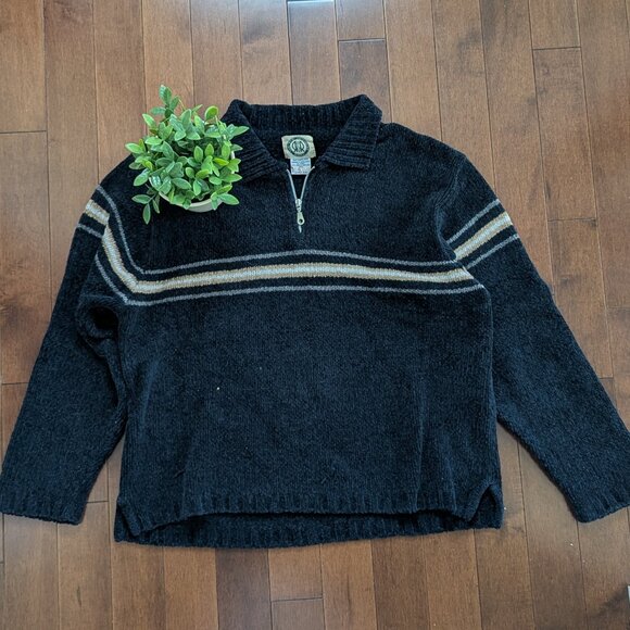 BASIC STRIPE VINTAGE VELOUR QUARTER ZIP SWEATSHIRT - Picture 1 of 2